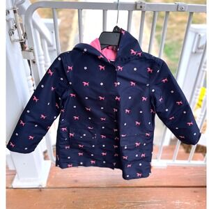 Gymboree Kids Navy Blue Raincoat Pink Dog Print Hooded‎ Spring Autumn Outerwear